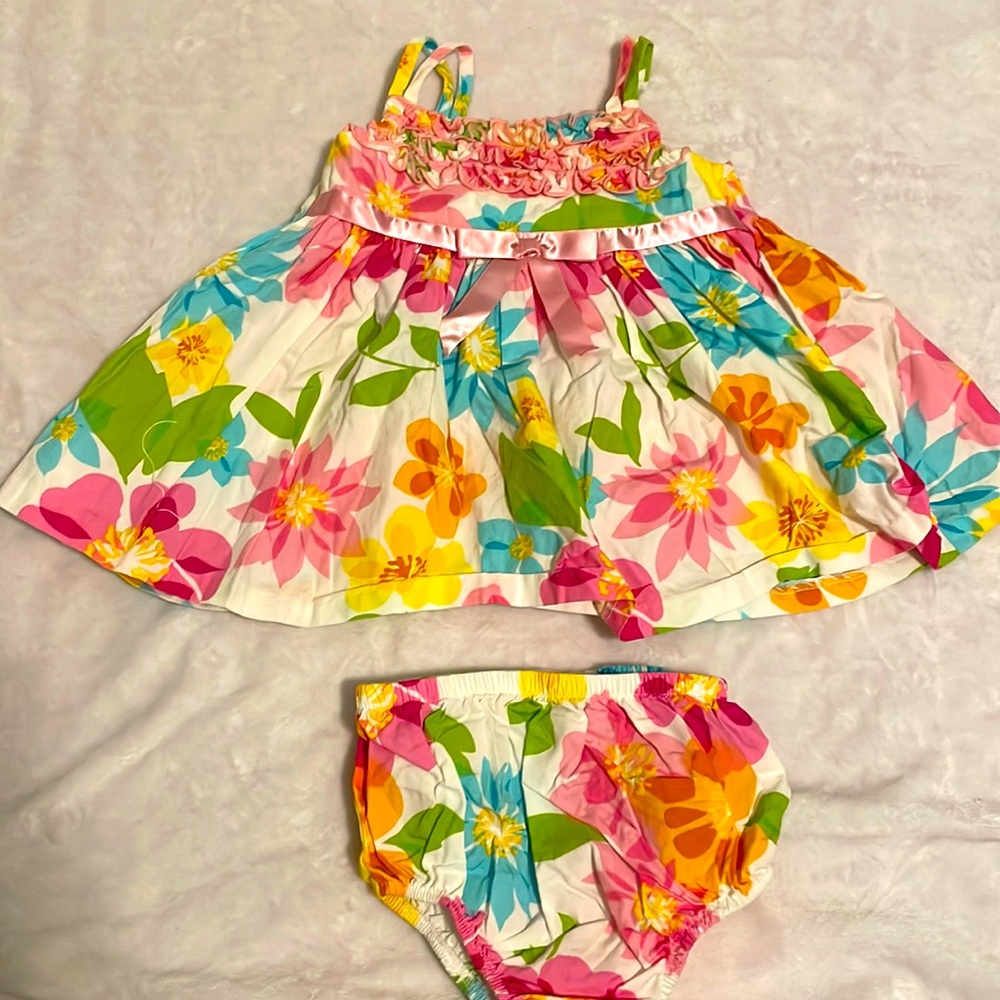 Bonnie Baby floral baby girl dress with matching bloomers